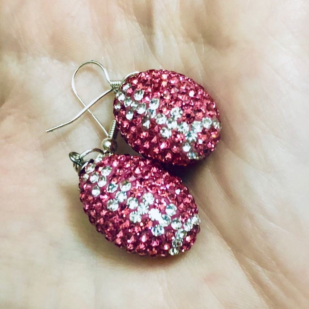 🎀Bling!🎀 Pink💎Crystal Pave🏈Football 🏈Earrings